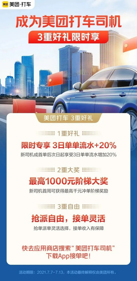  美团打车推出多重司机奖励