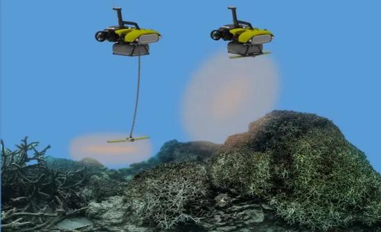 LarvalBot在衰退的珊瑚礁“播种”珊瑚的浮浪幼虫，一小时可以覆盖1500平方米。| www.qut.edu.au