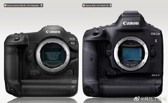 新浪科技综合|佳能EOS R3与各主流“方块机”体积对比