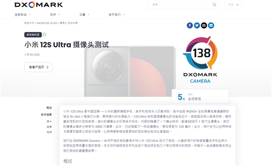 華為12S Ultra DXOMARK圖像戰績發布
：亞洲地區第六