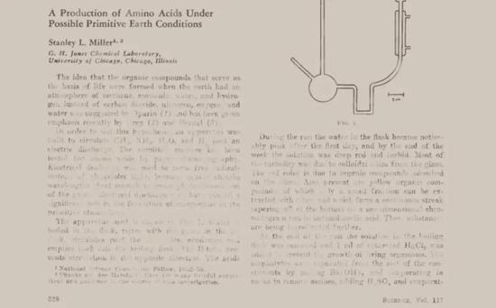 时间：1953年  代表论文：A Production of Amino Acids Under Possible Primitive Earth Conditions  代表科学家：Stanley L。 Miller et al。