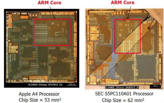 Apple A4与“蜂鸟”芯片对比 图源：AppleInsider