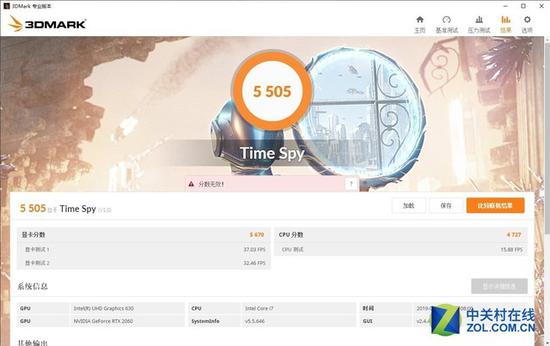 TIME SPY模式图形分：5505 （以上测试均使用出厂默认的版本Nvidia显卡驱动）