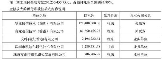 代小权无罪释放背后:拆解共青赛龙迷局 上图为共青城赛龙预付账款状况一览