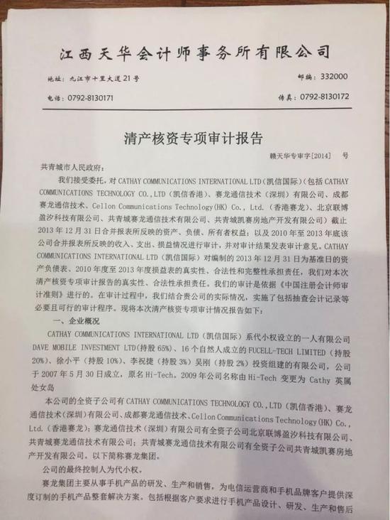 代小权无罪释放背后:拆解共青赛龙迷局 上图为江西天华审计报告