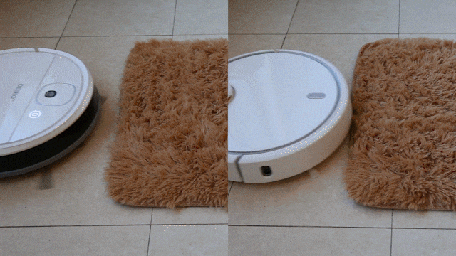 越障能力测试：左侧科沃斯，右侧米家