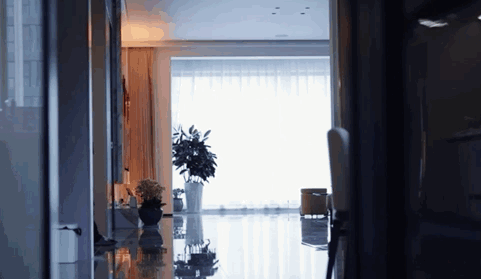 张新起到家后，全屋自动唤起回家模式，灯光打开