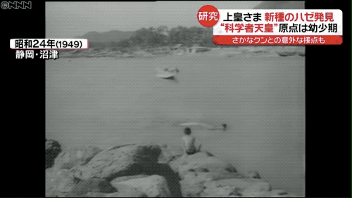 1949年，和弟弟（左）玩水的明仁（右）