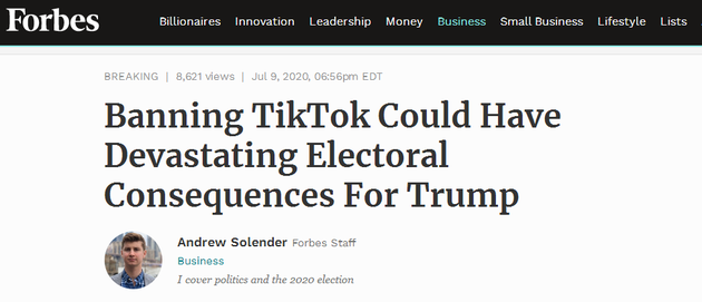 美媒警告蓬佩奥：封杀TikTok可能给特朗普竞选带来灾难性后果
