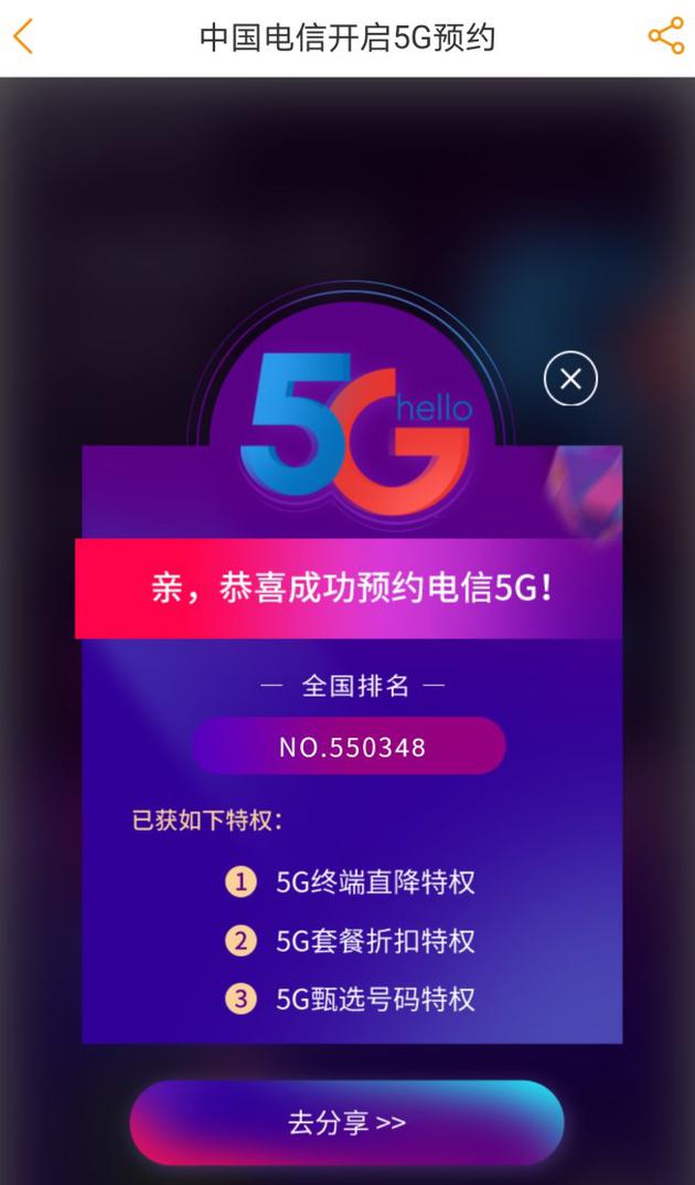 中国电信5G套餐开启预约活动,可享三大特权