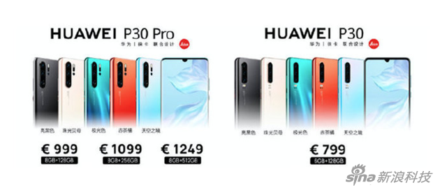 华为P30系列配色及售价