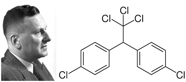 保罗•赫尔曼•穆勒（左）和DDT的分子结构（右）