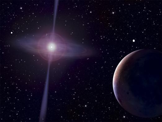 围绕中子星旋转的行星想象图（图片来源：https：//www.illustration-scientifique.com）