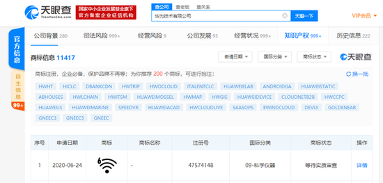 华为技术有限公司申请注册WiFi6商标