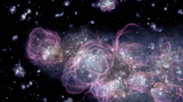 宇宙大爆炸几亿年后，恒星在早期宇宙中形成（想象图）