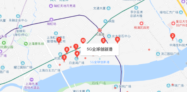 “5G全球创新港”移动5G覆盖 图截至百度地图