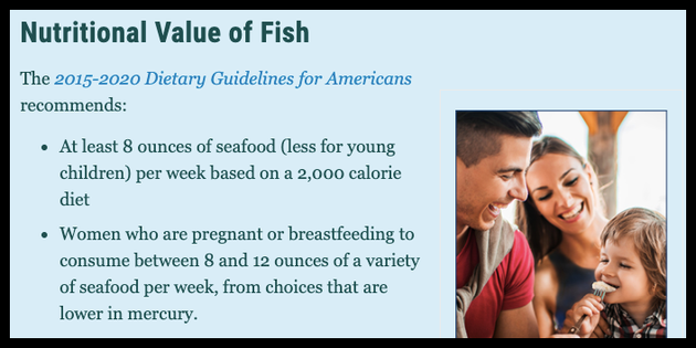 FDA 建议孕期和哺乳期妇女每周吃226-340克海鲜，儿童则每周可以吃226克。图片来源：www.fda.gov/food/consumers/advice-about-eating-fish
