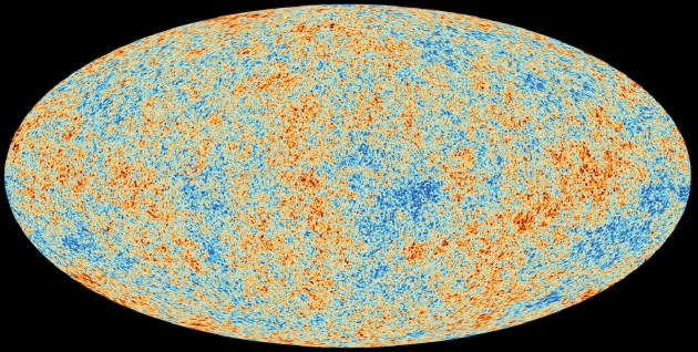 最全面的宇宙微波背景图。宇宙微波背景辐射是宇宙中可观测到的最古老的光。这张图向我们展示了大爆炸发生38万年后宇宙快照，其中没有重复的结构，也没有可以相互识别的区域。这一事实限制了任何重复结构的大小，也限制了宇宙的有限属性，使之大于现代宇宙视界的大小。