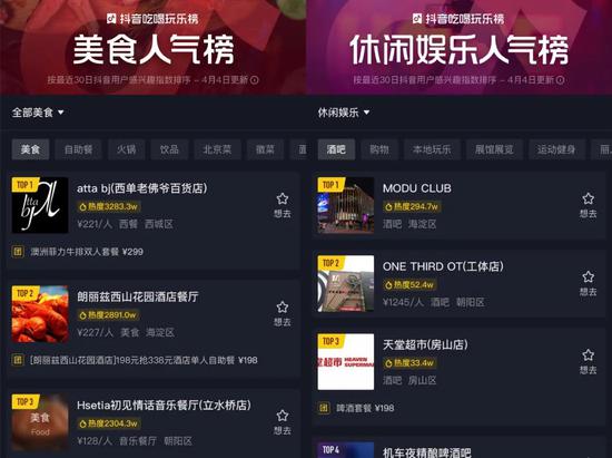 抖音北京区域的各类榜单