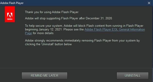Adobe Flash Player弹窗通知