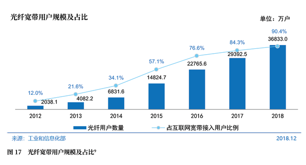 图17 光纤宽带用户规模及占比[4]