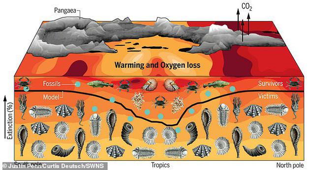 如果温室气体排放继续不受控制，到2100年，海洋变暖可能达到二叠纪晚期20%的水平；到2300年，可能会达到“大死亡”极端时期35%到50%的水平。