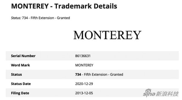 苹果去年12月续约了Monterey这名字