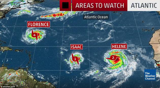 最近几天，飓风“佛罗伦斯”、热带风暴“艾萨克”和飓风“海琳”已逼近美国境内。当地官方表示，当前需要做好飓风“佛罗伦斯”登陆的预防准备。