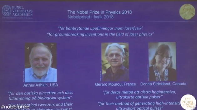 2018诺贝尔物理学奖揭晓:美法加三位科学家共