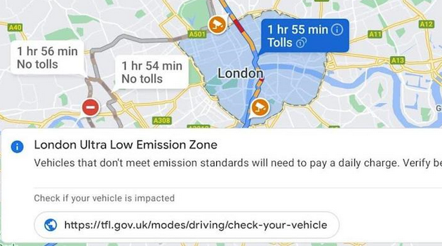谷歌地图将向用户发出“低排放区进入警告”