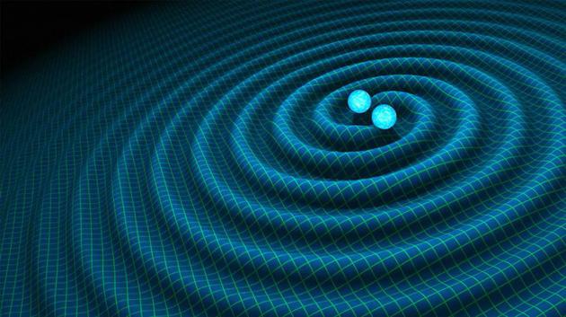 两颗中子星合并时产生引力波的示意图