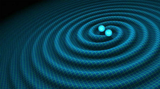黑洞碰撞时在时空结构中引起的涟漪模拟图