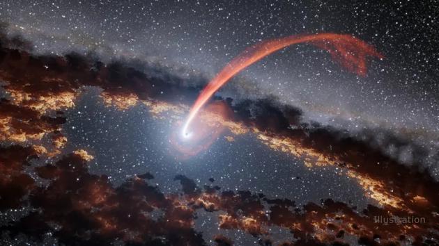 僵尸恒星:一颗死星遭遇一个黑洞会怎样?暂时唤醒“僵尸恒星” 一支科学家小组对白矮星如何与中等质量黑洞(太阳质量的1000-10000倍)发生交互作用进行了深入研究,结果显示,这些白矮星可以在类似超新星的爆炸中重新激活,产生较重元素,也许未来有一天,物理学家能够观测到这些爆炸的结果。图中是艺术家描绘一个黑洞正在吞噬一颗恒星。