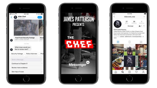 畅销小说作家James Patterson与Facebook合作，为新书《The Chef》在Messenger推出互动体验版。（相片来源：Facebook）