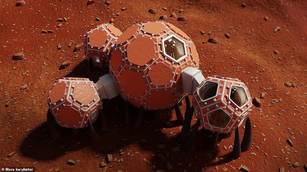 美国宇航局宣称，在一场正在进行的设计竞赛中，3项入围决赛方案脱颖而出，工程师设计出可在火星表面3D打印的可持续性房屋。图中是获得第三名的“火星孵化器”团队设计方案，他们设计的火星基地，具有充足的阳光。