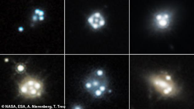研究人员通过哈勃太空望远镜测量几个不同类星体释放的光线，发现大量光线扭曲现象，从而表明暗物质的存在。
