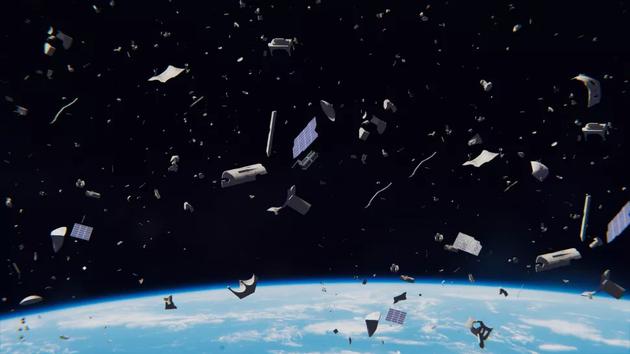 围绕地球的太空垃圾模拟图