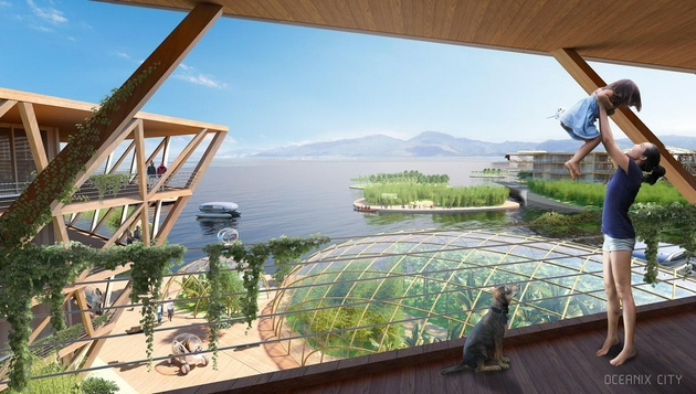 丹麥建筑工作室BIG與Oceanix合作開發(fā)這一漂浮城市，看起來就像是科幻小說里的場景