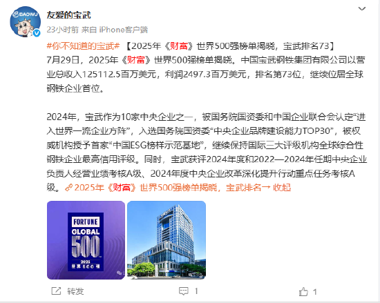 2025年《财富》世界500强榜单揭晓,宝武排名73 第1张 2025年《财富》世界500强榜单揭晓,宝武排名73 第1张