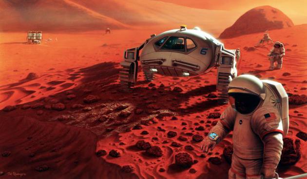 这张图片展示了一位艺术家描绘的载人火星任务。遗传学家克里斯·梅森最近表示，人类有朝一日或许能用通过基因工程来减少太空旅行和定居火星的风险