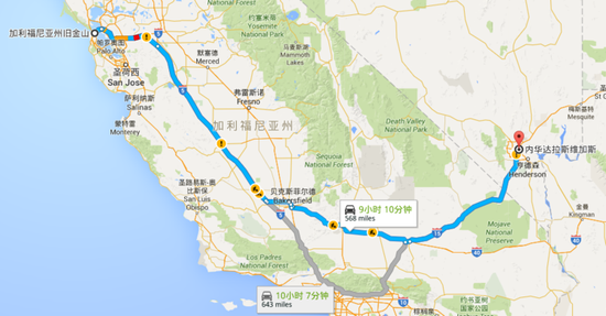 从旧金山开车到拉斯维加斯只要不到10个小时