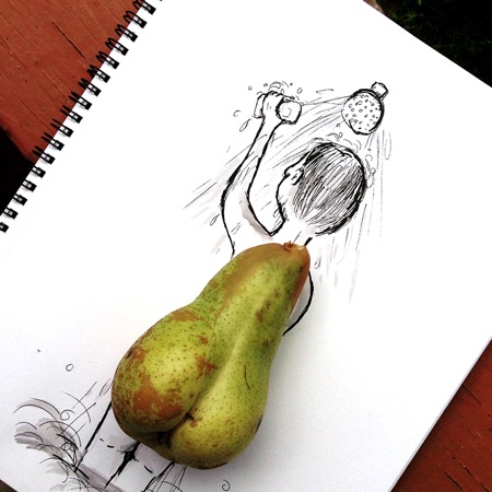 趣味插画实物与绘画的结合体不要偷看人家洗澡嘛