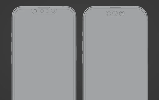 ▲ iPhone 13 Pro 渲染图（左）和 iPhone 14 Pro 渲染图（右）