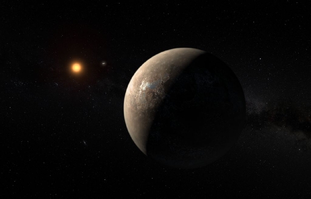 图为可能宜居的系外行星比邻星b,围绕红矮星比邻星旋转。