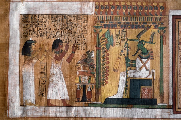 这张来自坟墓的草纸展示了 Kha 和他的妻子 Merit 崇拜来世之王奥西里斯。