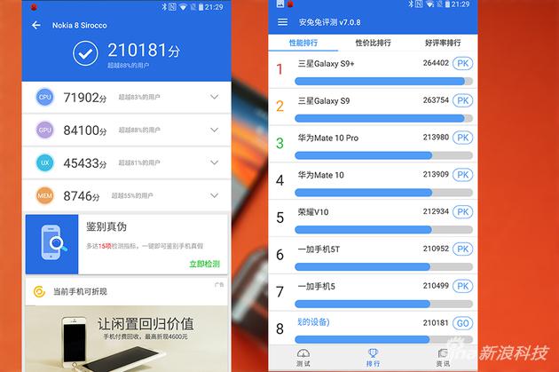 诺基亚 8 sirocco跑分