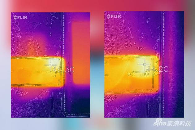 Redmi Note Pro（左）和K20（右）温度对比
