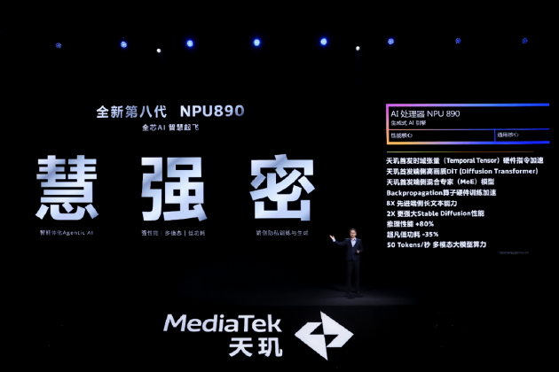[联发科技天玑9400移动平台集成先进的AI 处理器 NPU 890]