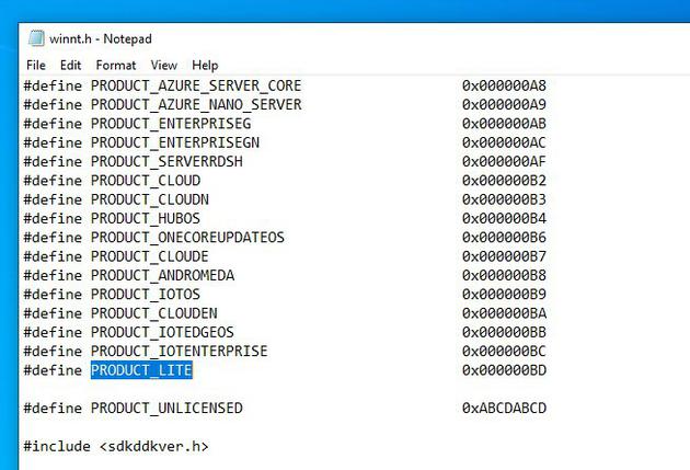 Windows 10 SDK 18282中提及Lite