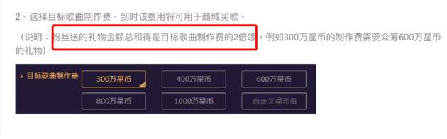 主播众筹金额需要是歌曲费用的两倍